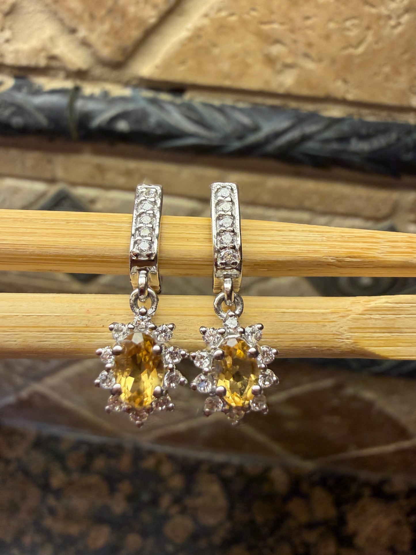 Natural 2ct Golden Citrine 925 Solid Sterling Silver Earrings 25mm - Natural Rocks by Kala