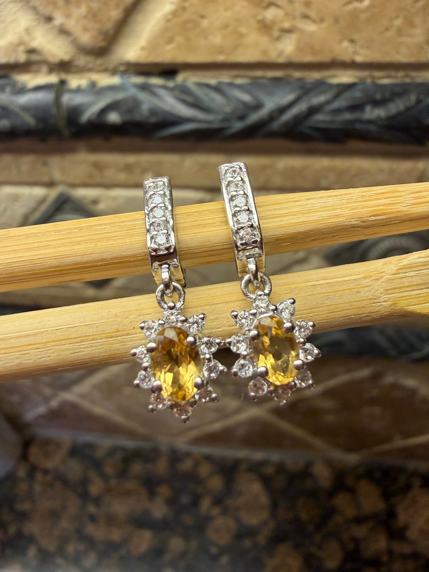 Natural 2ct Golden Citrine 925 Solid Sterling Silver Earrings 25mm - Natural Rocks by Kala