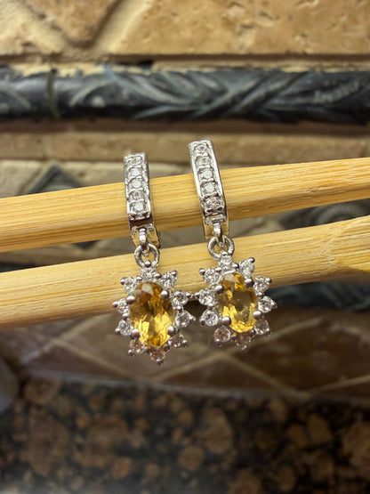Natural 2ct Golden Citrine 925 Solid Sterling Silver Earrings 25mm - Natural Rocks by Kala