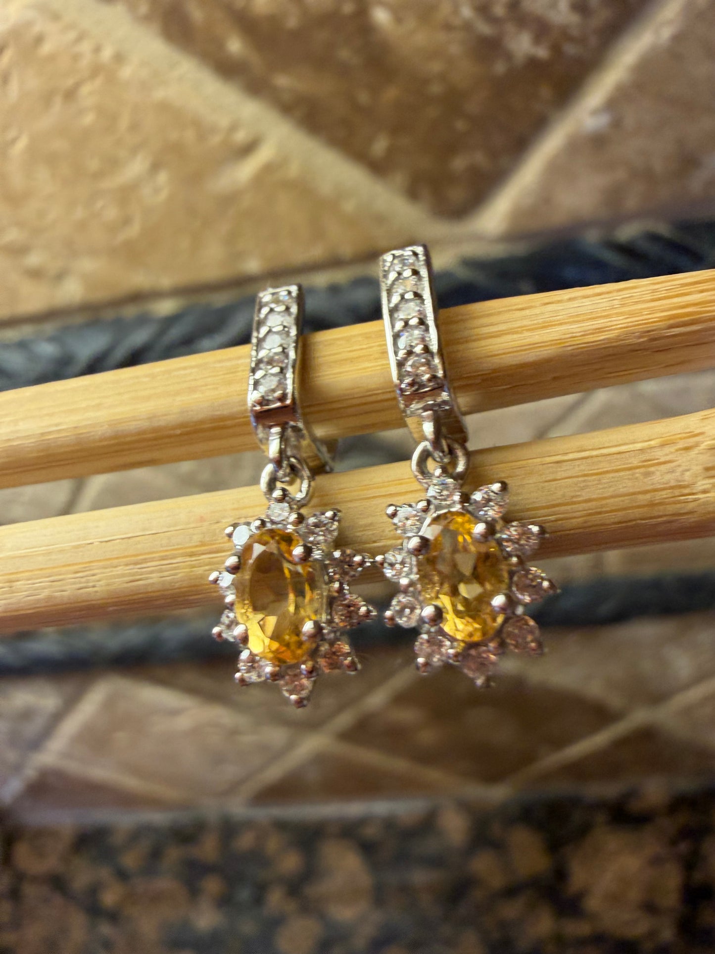 Natural 2ct Golden Citrine 925 Solid Sterling Silver Earrings 25mm - Natural Rocks by Kala