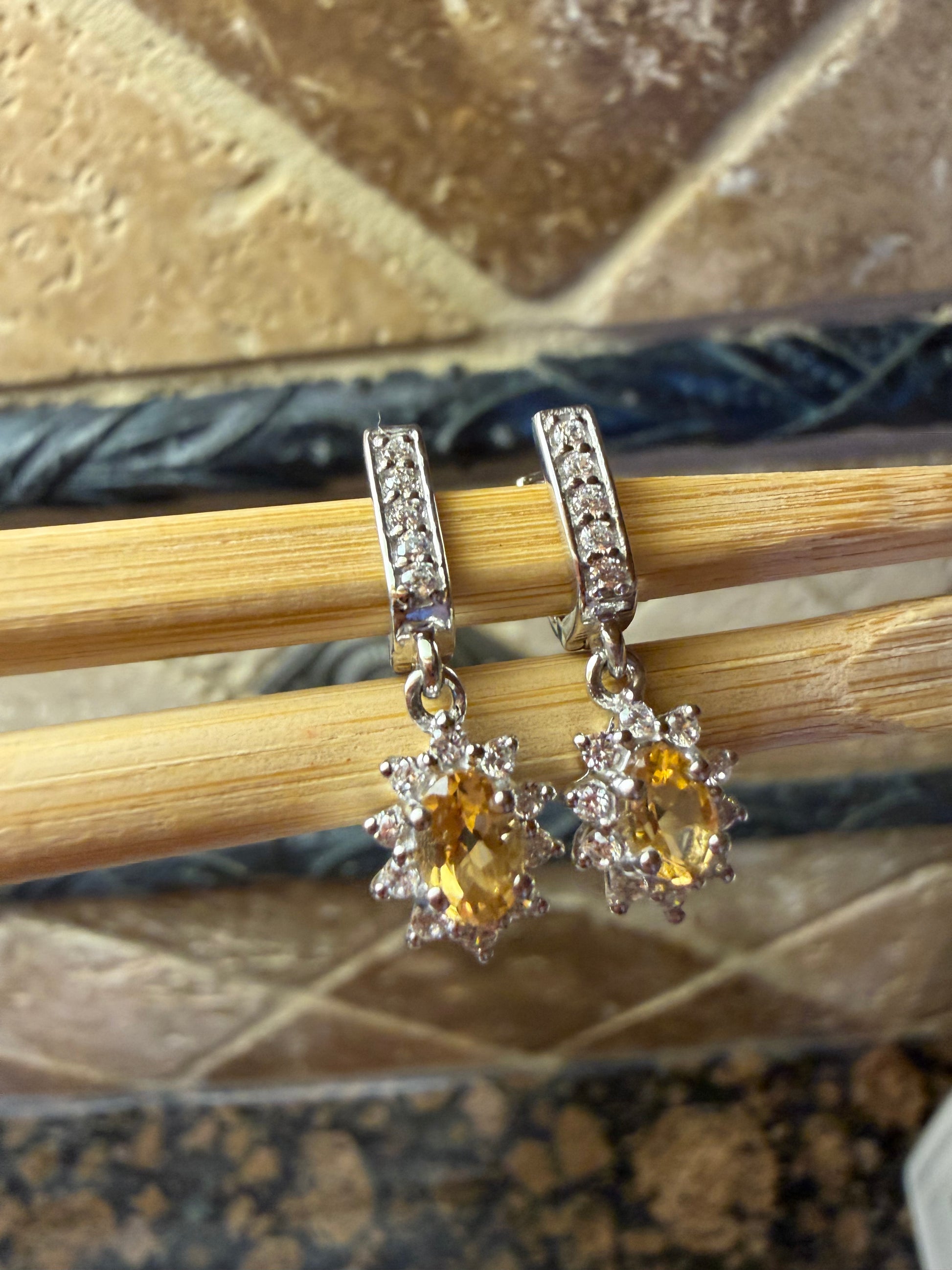 Natural 2ct Golden Citrine 925 Solid Sterling Silver Earrings 25mm - Natural Rocks by Kala