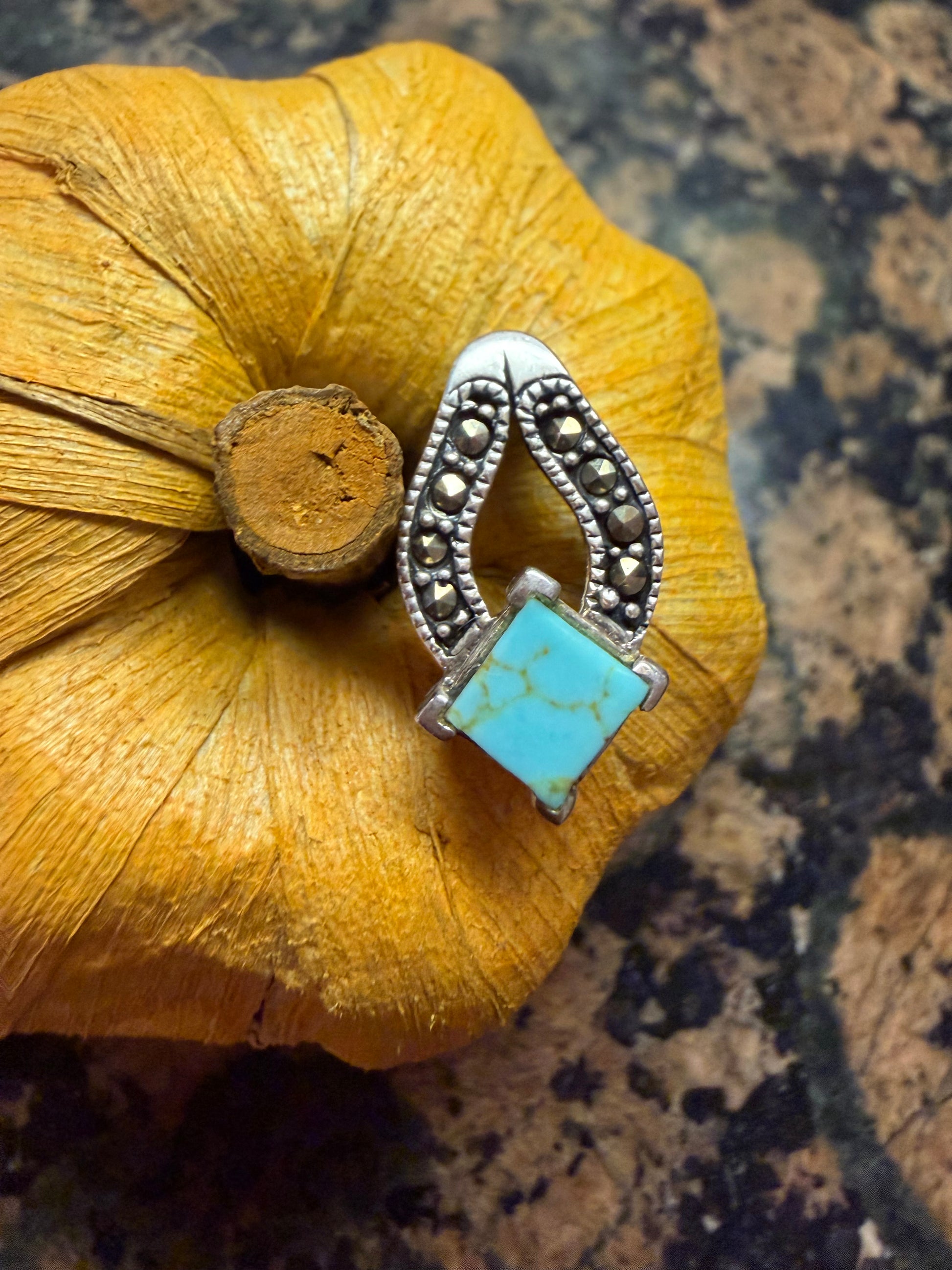 Blue Mohave Turquoise 925 Solid Sterling Silver Pendant 20mm - Natural Rocks by Kala