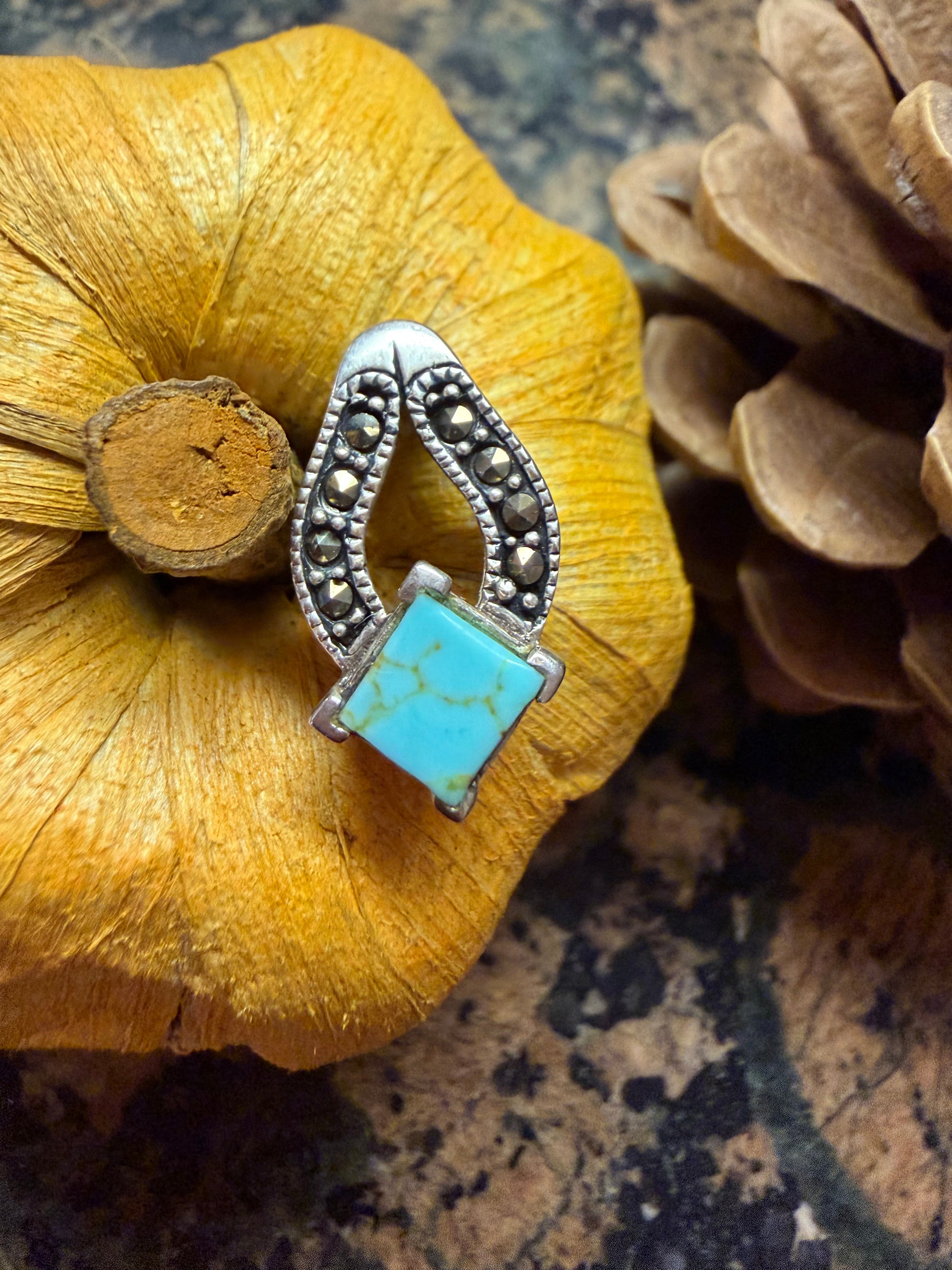 Blue Mohave Turquoise 925 Solid Sterling Silver Pendant 20mm - Natural Rocks by Kala