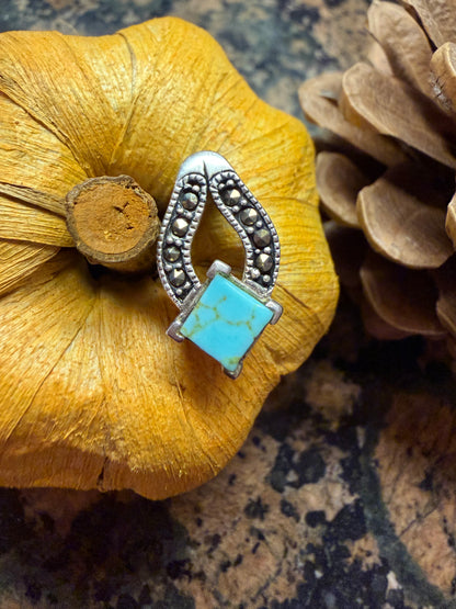 Blue Mohave Turquoise 925 Solid Sterling Silver Pendant 20mm - Natural Rocks by Kala