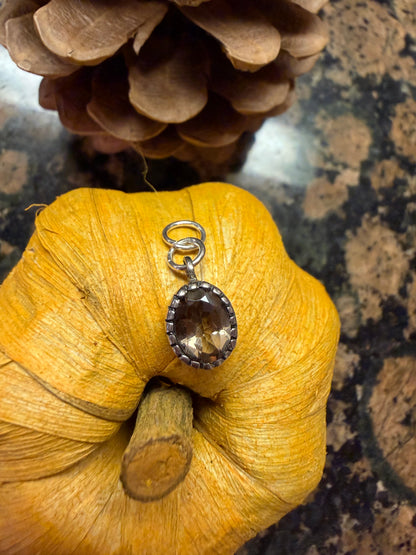 Genuine Smoky Topaz 925 Solid Sterling Silver Pendant 15mm - Natural Rocks by Kala