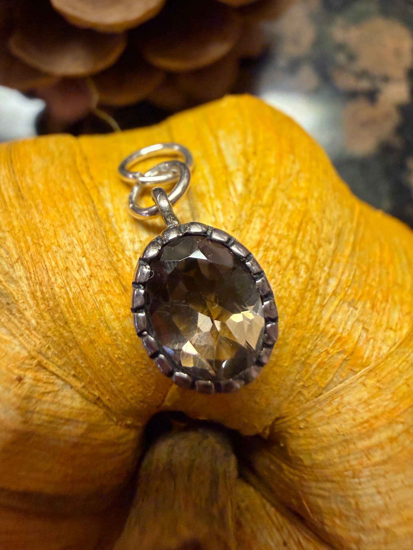 Genuine Smoky Topaz 925 Solid Sterling Silver Pendant 15mm - Natural Rocks by Kala