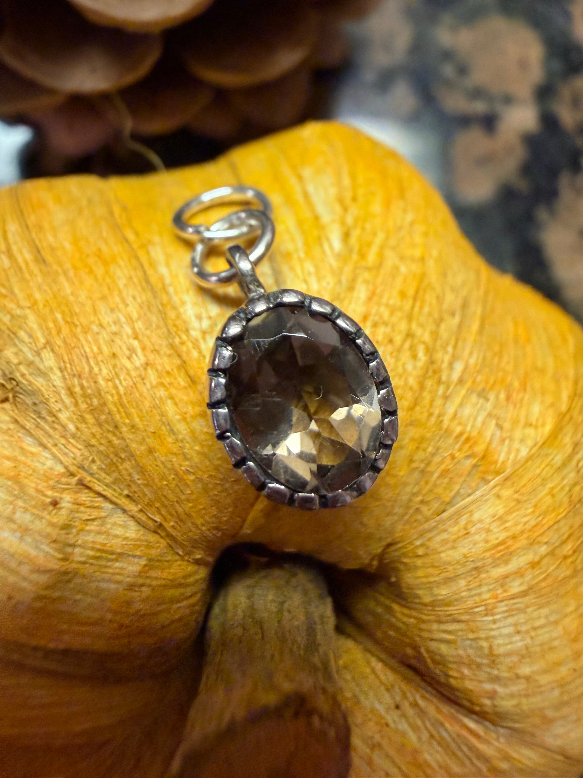 Genuine Smoky Topaz 925 Solid Sterling Silver Pendant 15mm - Natural Rocks by Kala