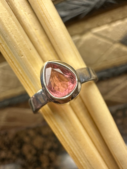 Natural Pink Tourmaline 925 Solid Sterling Silver Engagement Ring Size 8