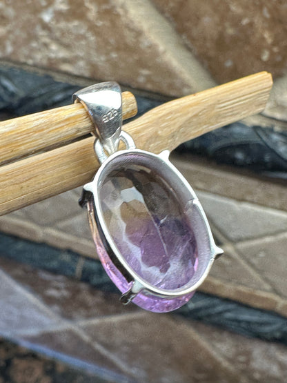 Colgante de Ametrino Natural de Plata de Ley 925 Sólida de 30mm