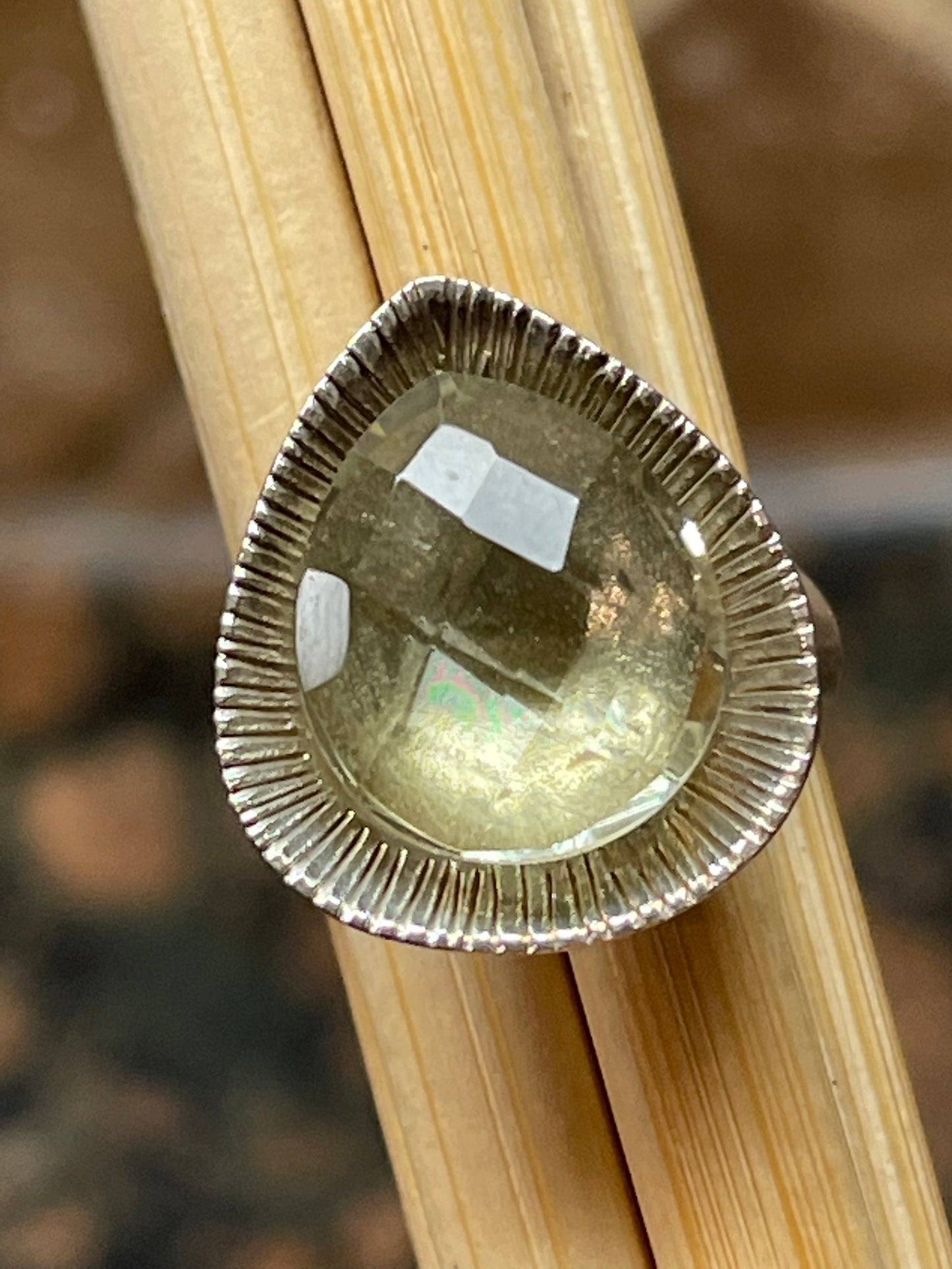 Natural 2ct Green Amethyst 925 Solid Sterling Silver Ring Size 6