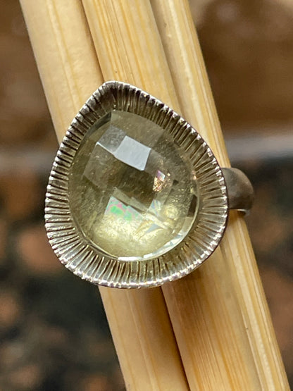 Natural 2ct Green Amethyst 925 Solid Sterling Silver Ring Size 6