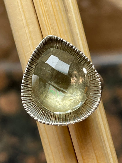 Natural 2ct Green Amethyst 925 Solid Sterling Silver Ring Size 6