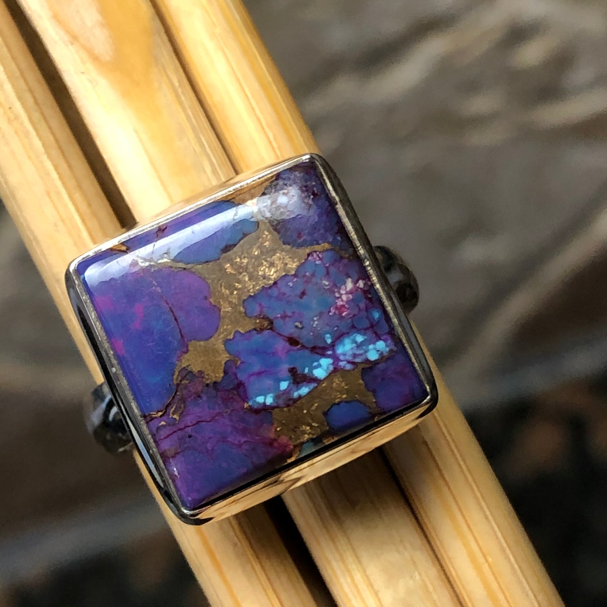 Purple Turquoise 925 Solid Sterling Silver Unisex Ring Size 8 - Natural Rocks by Kala