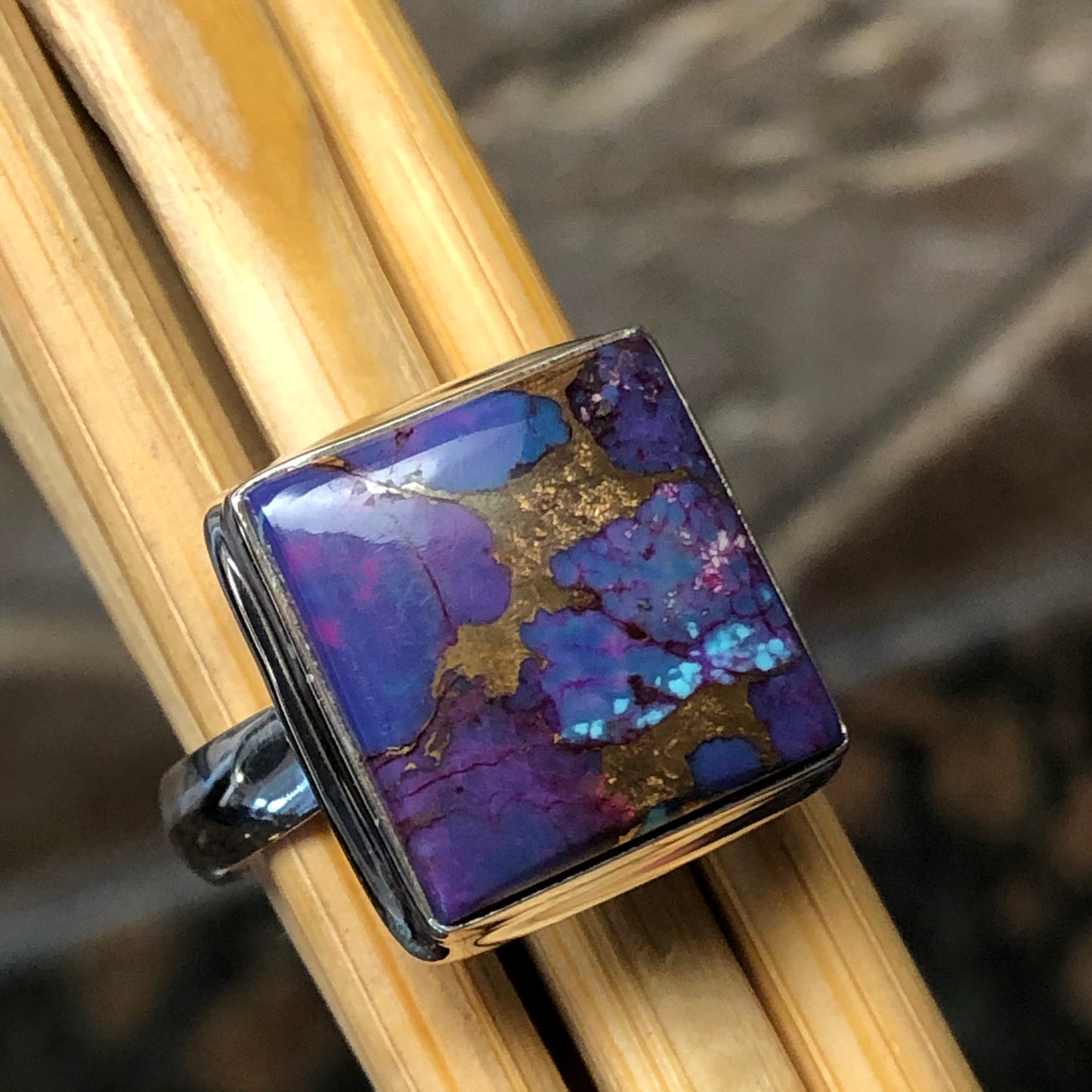 Purple Turquoise 925 Solid Sterling Silver Unisex Ring Size 8 - Natural Rocks by Kala