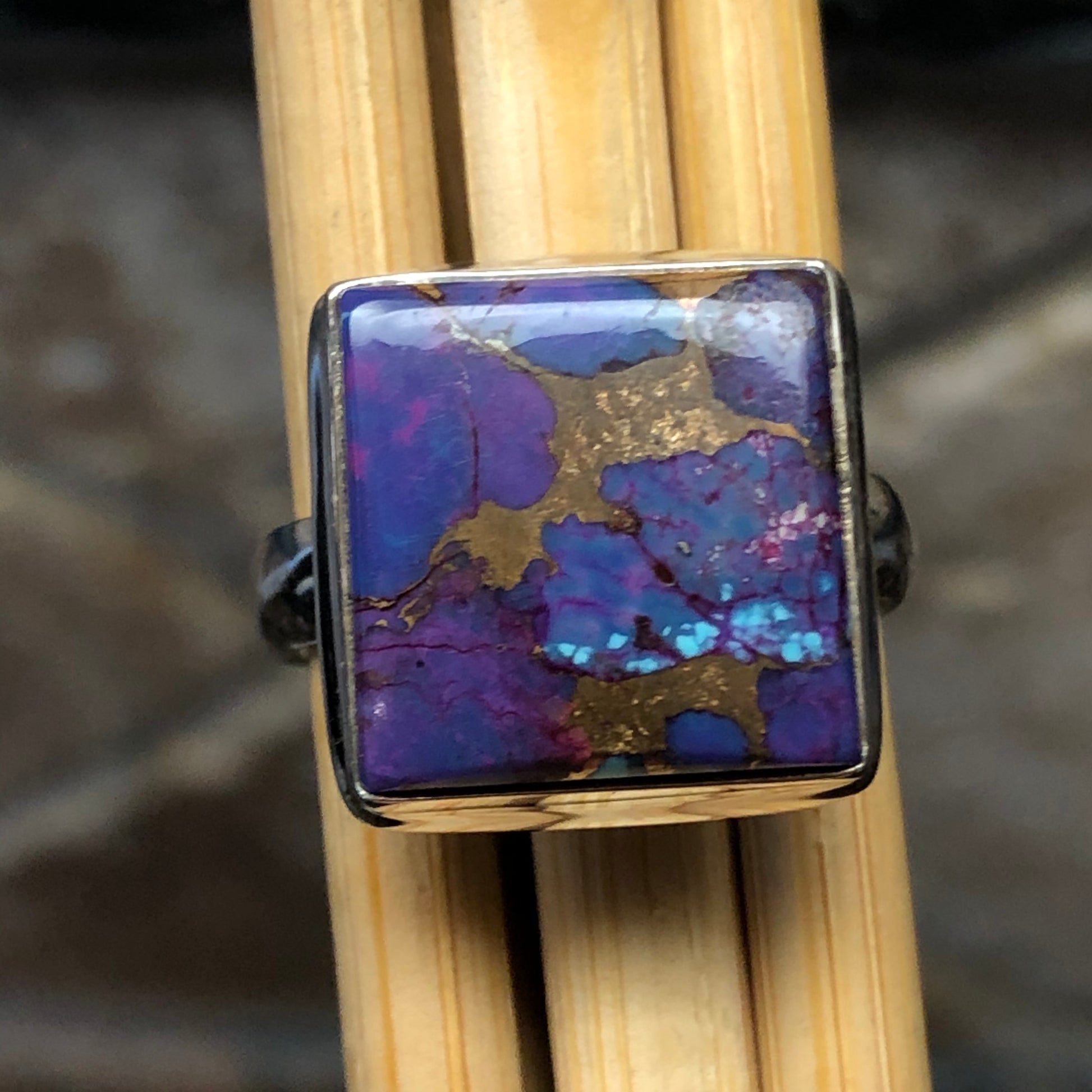 Purple Turquoise 925 Solid Sterling Silver Unisex Ring Size 8 - Natural Rocks by Kala