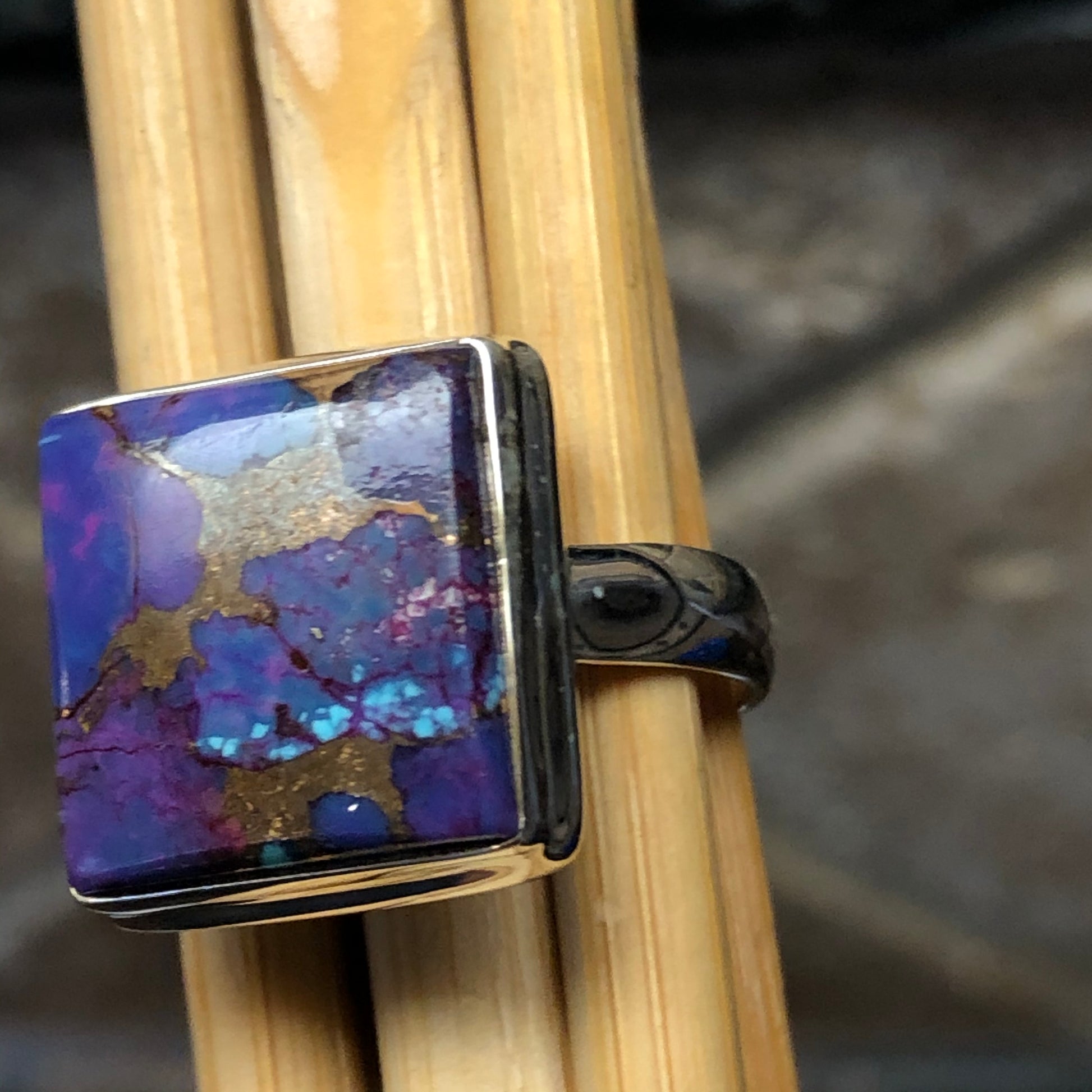 Purple Turquoise 925 Solid Sterling Silver Unisex Ring Size 8 - Natural Rocks by Kala