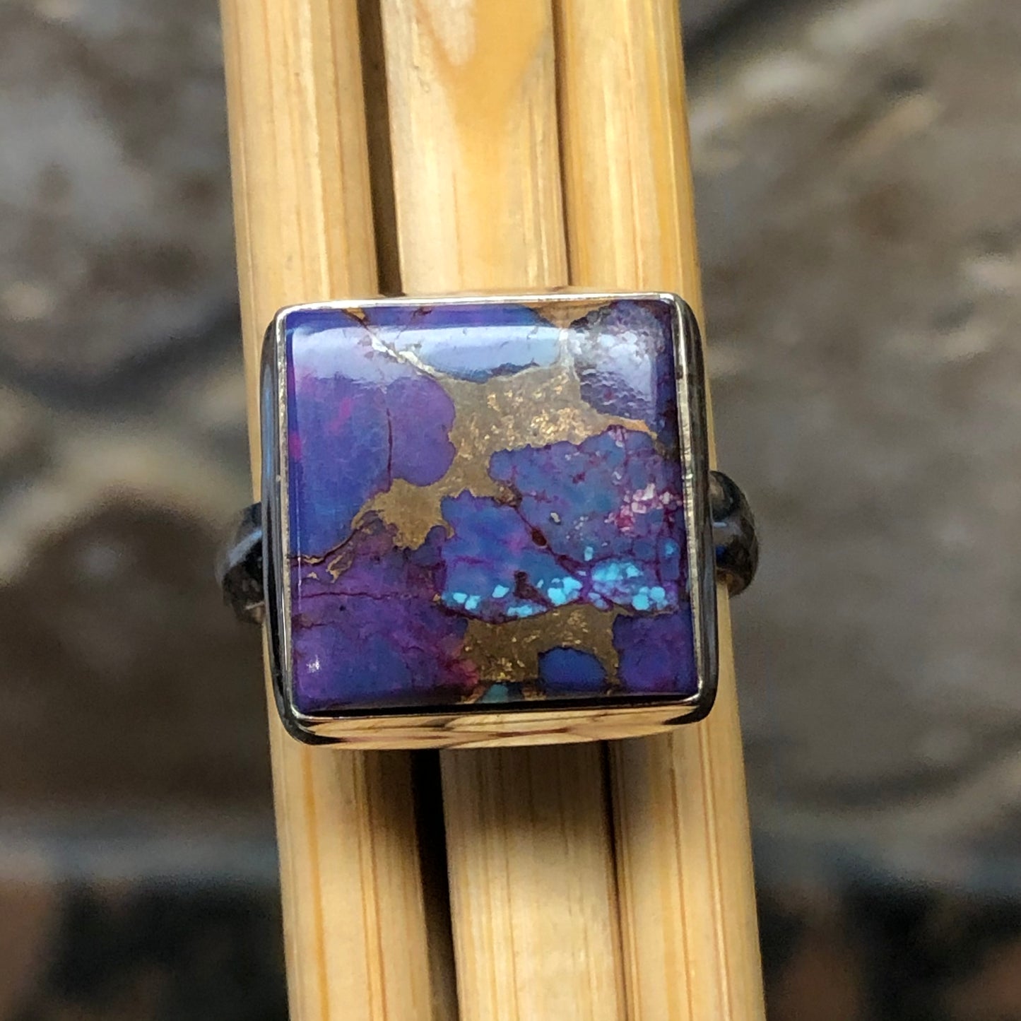 Purple Turquoise 925 Solid Sterling Silver Unisex Ring Size 8 - Natural Rocks by Kala