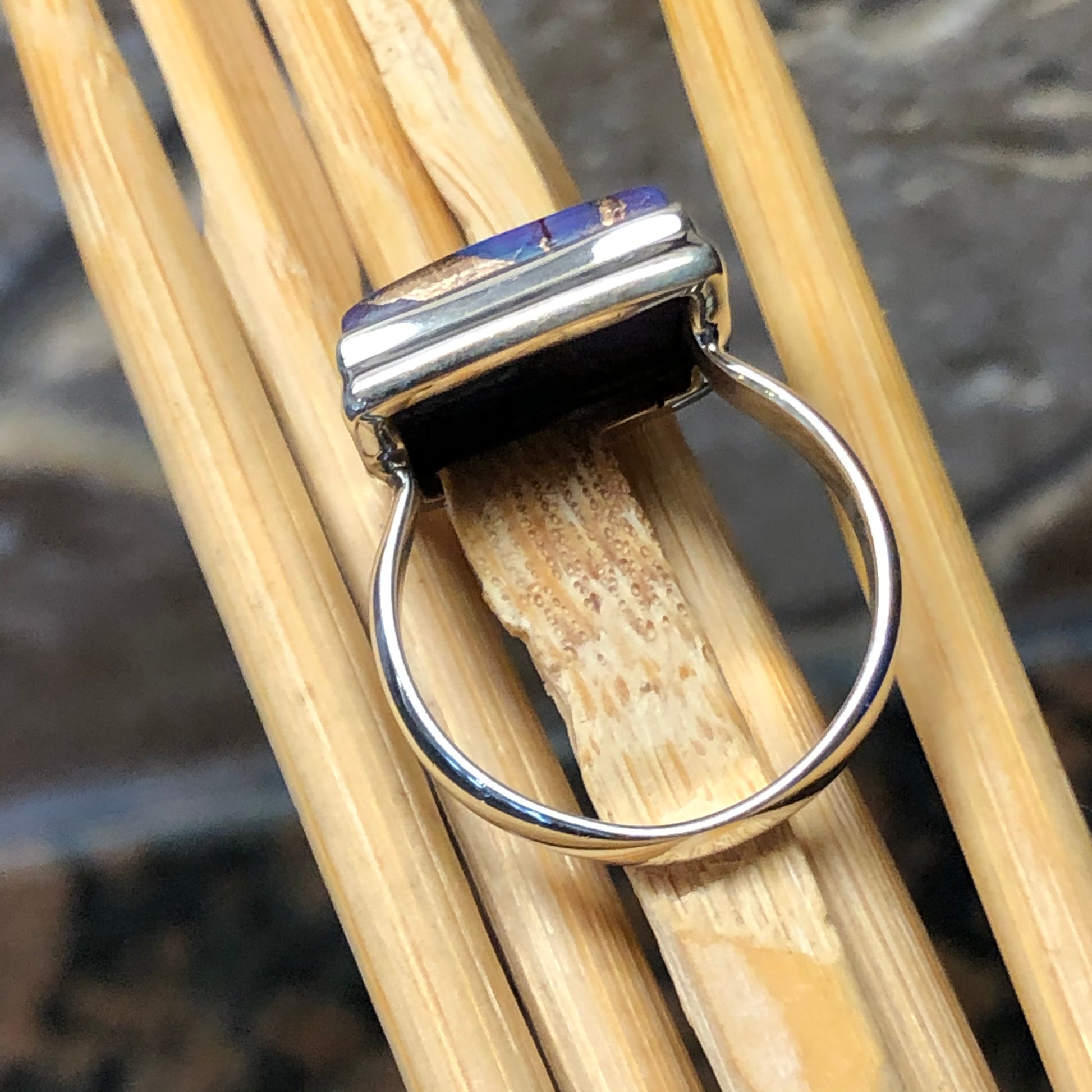 Purple Turquoise 925 Solid Sterling Silver Unisex Ring Size 8 - Natural Rocks by Kala