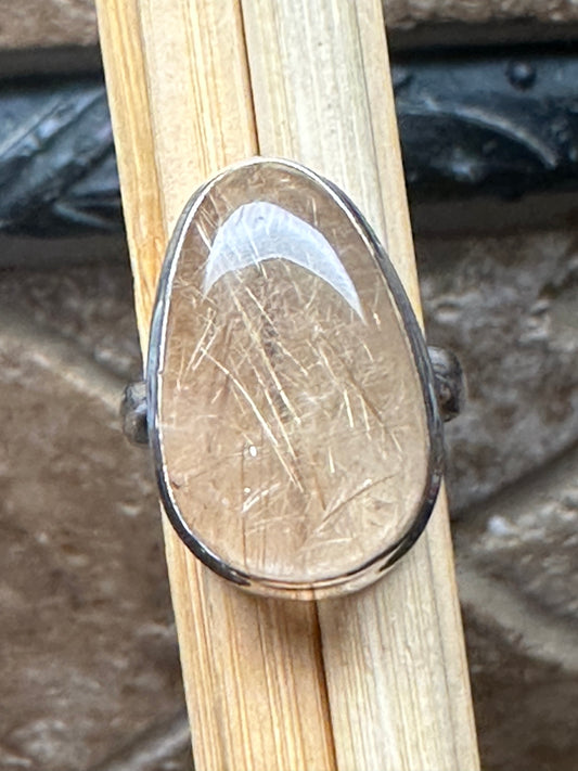 Genuine Golden Rutilated Quartz 925 Solid Sterling Silver Ring Size 6.75 - Natural Rocks by Kala
