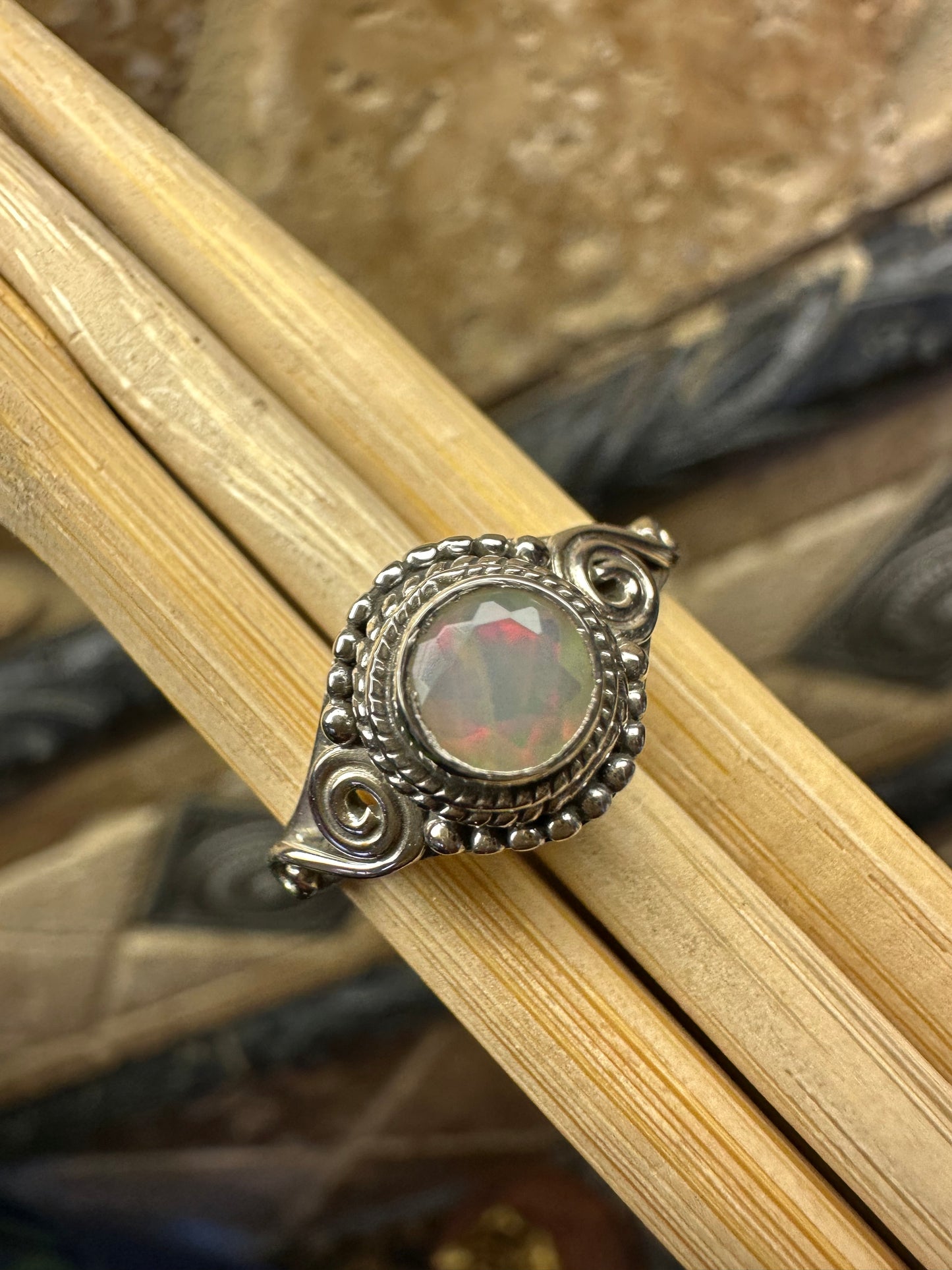 Genuine Ethiopian Opal 925 Solid Sterling Silver Engagement Ring Size 7, 8.25 - Natural Rocks by Kala