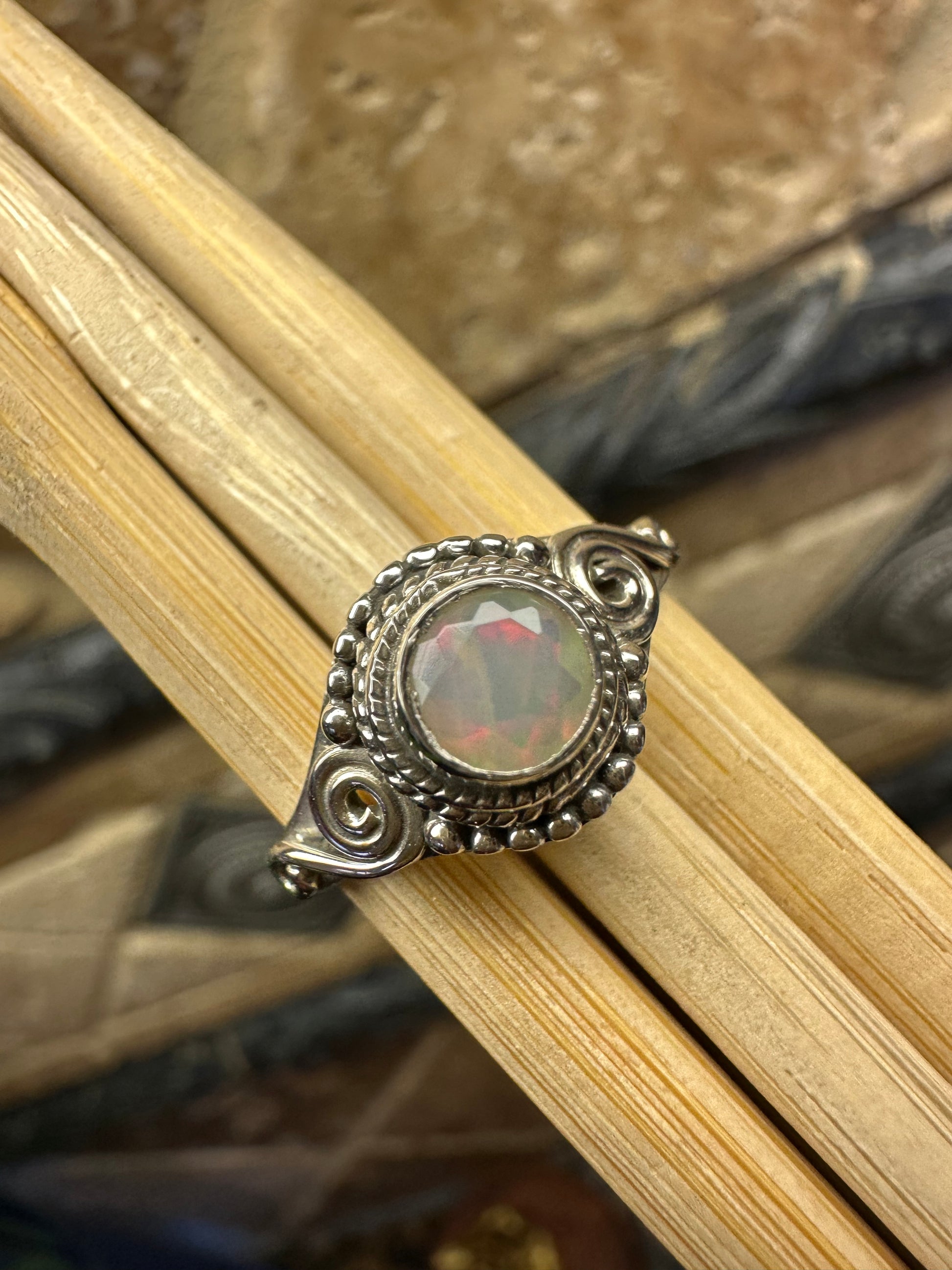 Genuine Ethiopian Opal 925 Solid Sterling Silver Engagement Ring Size 7, 8.25 - Natural Rocks by Kala