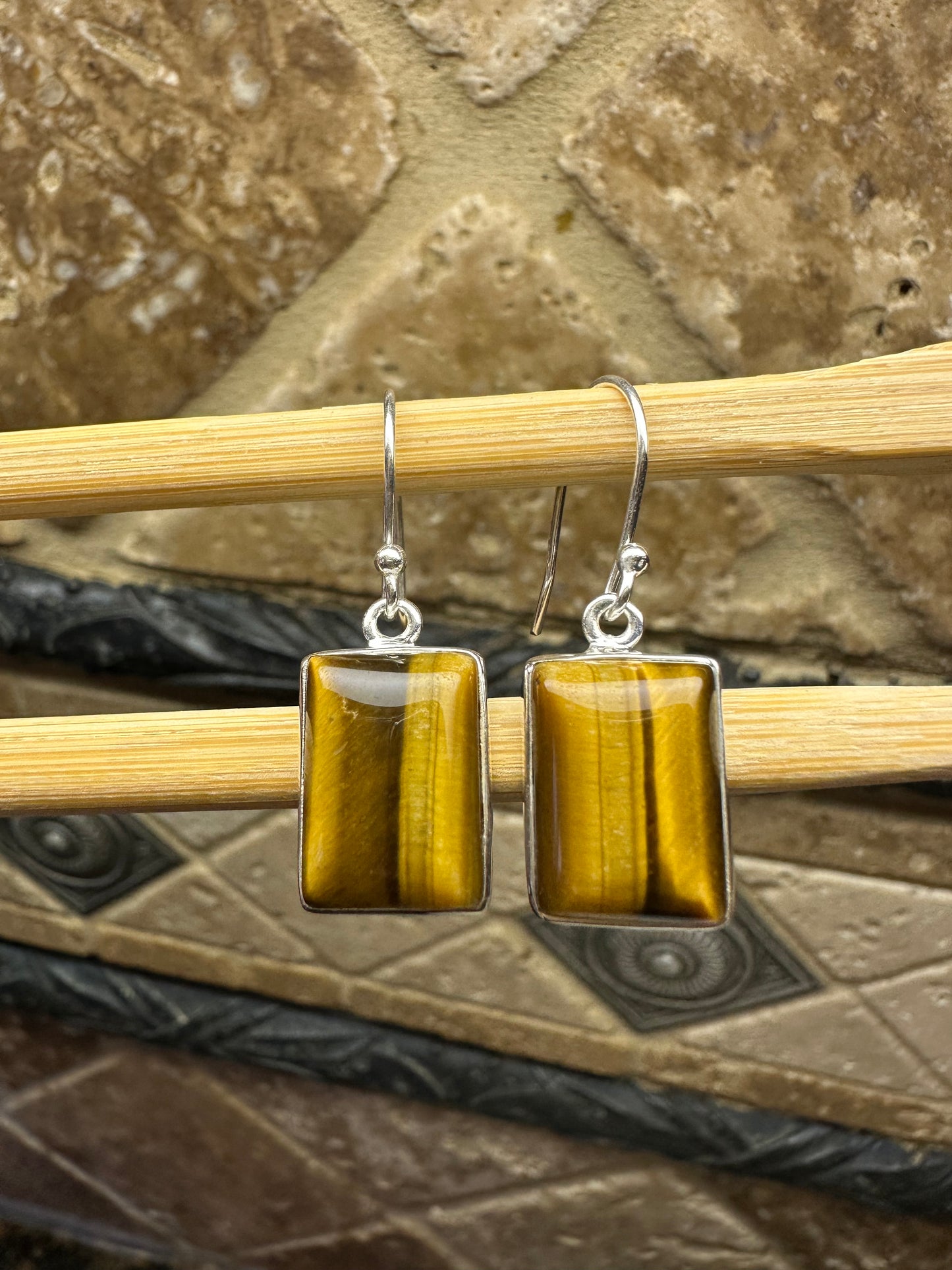 Natural Tiger's Eye 925 Sterling Silver Earrings 40mm