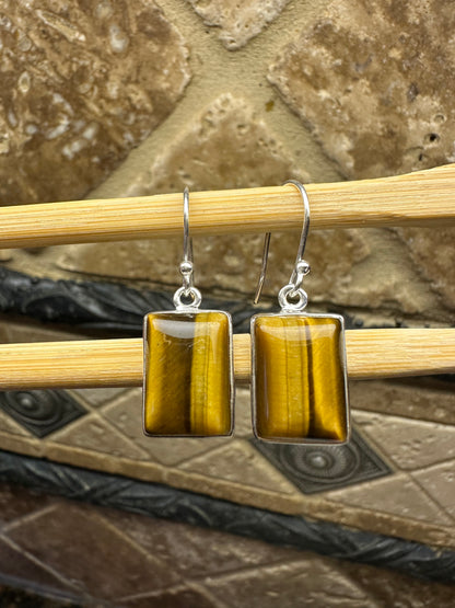 Natural Tiger's Eye 925 Sterling Silver Earrings 40mm