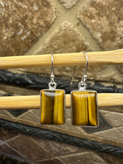 Natural Tiger's Eye 925 Sterling Silver Earrings 40mm