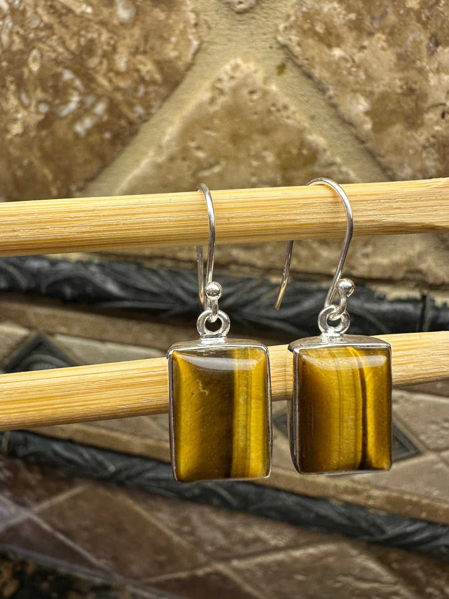 Natural Tiger's Eye 925 Sterling Silver Earrings 40mm