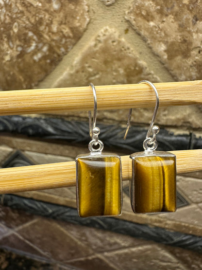 Natural Tiger's Eye 925 Sterling Silver Earrings 40mm