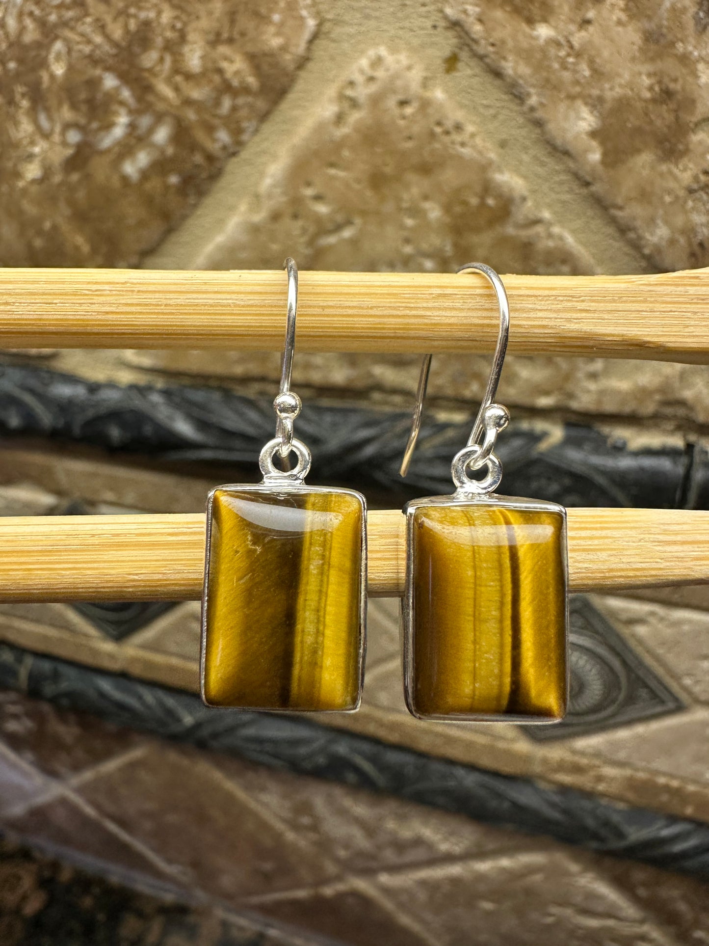 Natural Tiger's Eye 925 Sterling Silver Earrings 40mm