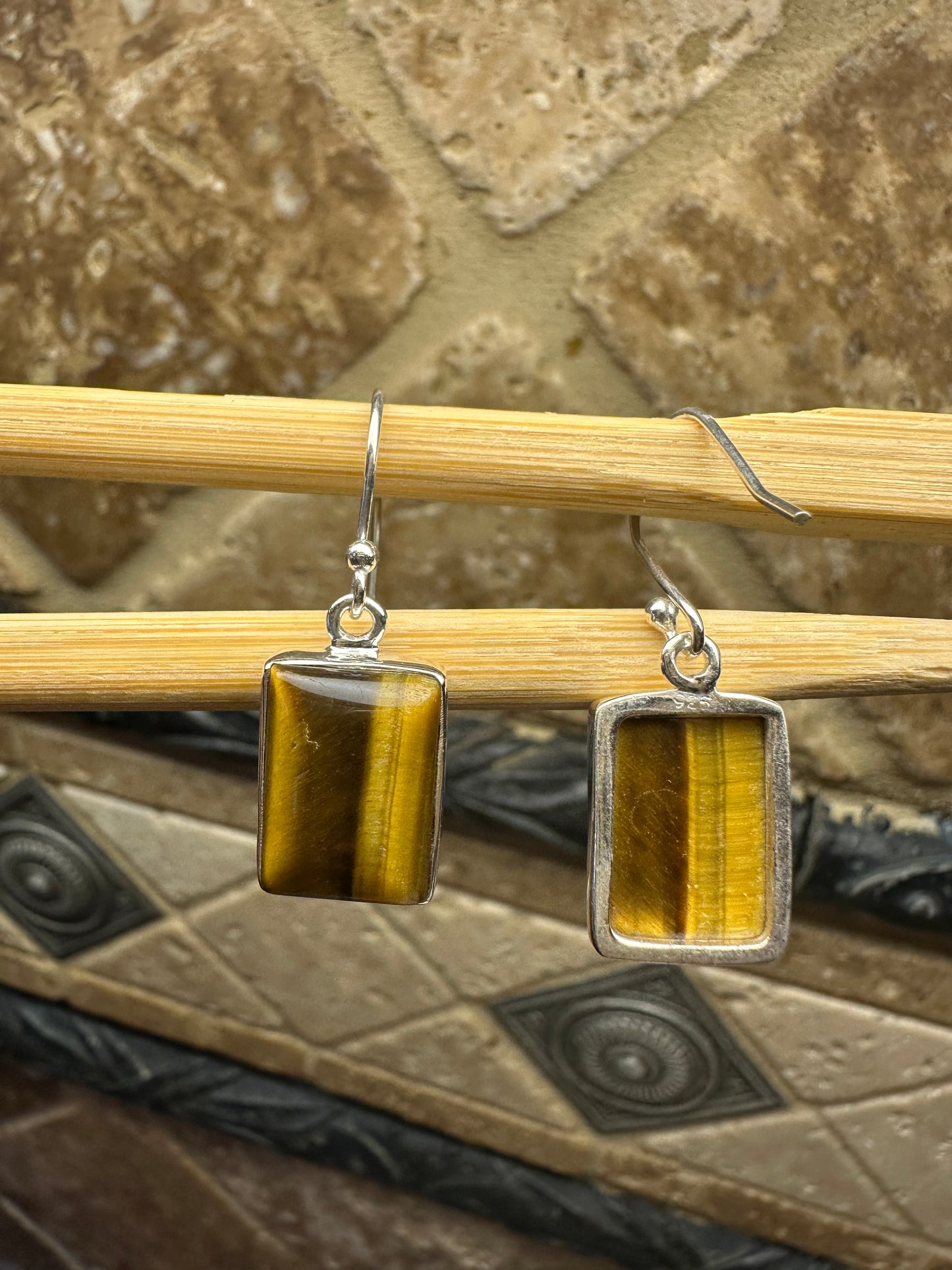 Natural Tiger's Eye 925 Sterling Silver Earrings 40mm