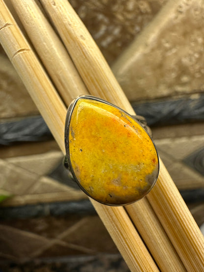 Natural Indonesian Bumble Bee Jasper 925 Sterling Silver Ring Size 8