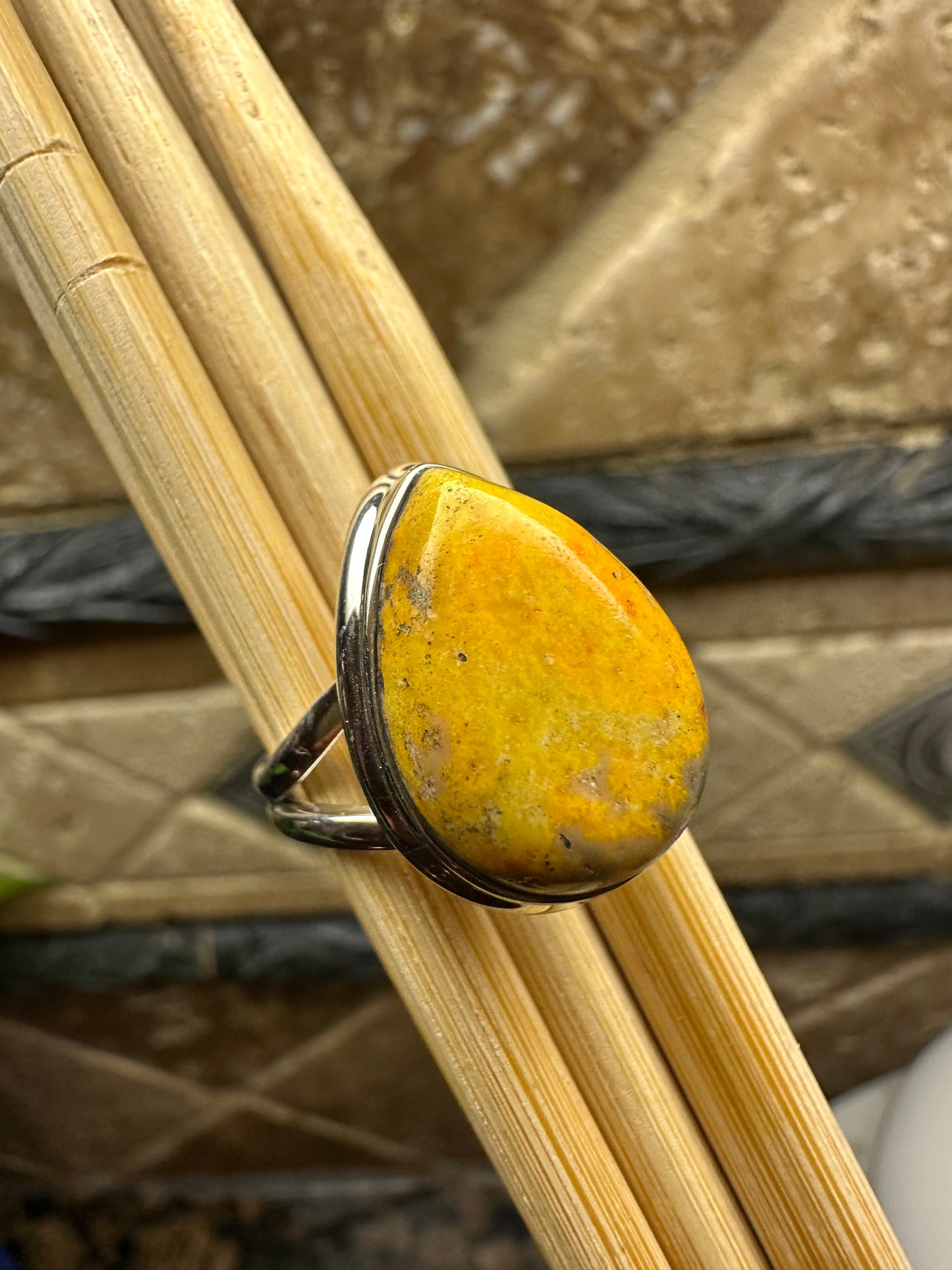 Natural Indonesian Bumble Bee Jasper 925 Sterling Silver Ring Size 8
