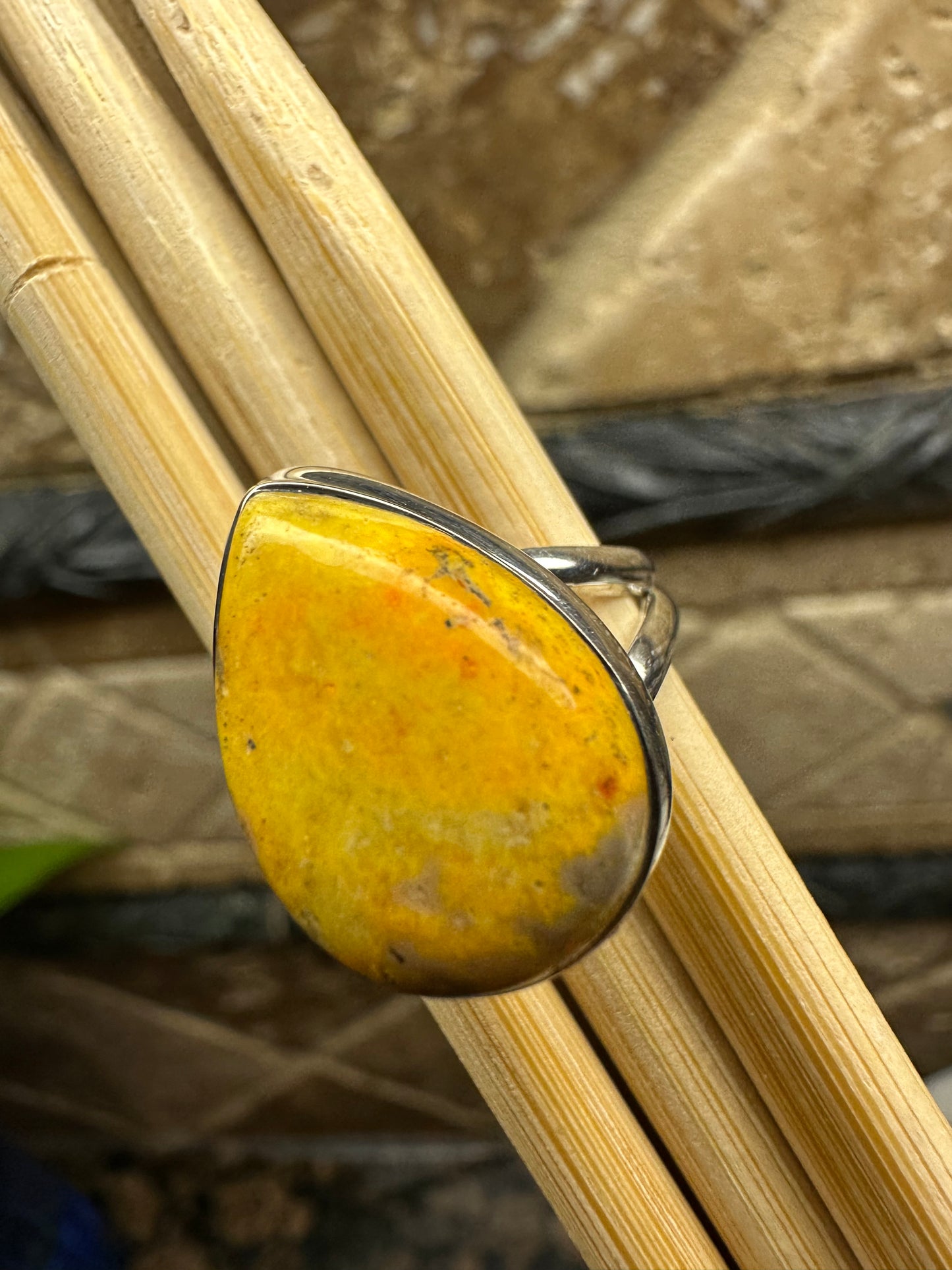 Natural Indonesian Bumble Bee Jasper 925 Sterling Silver Ring Size 8