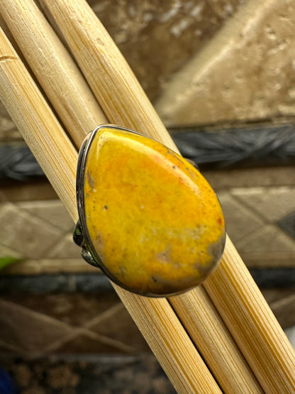 Natural Indonesian Bumble Bee Jasper 925 Sterling Silver Ring Size 8