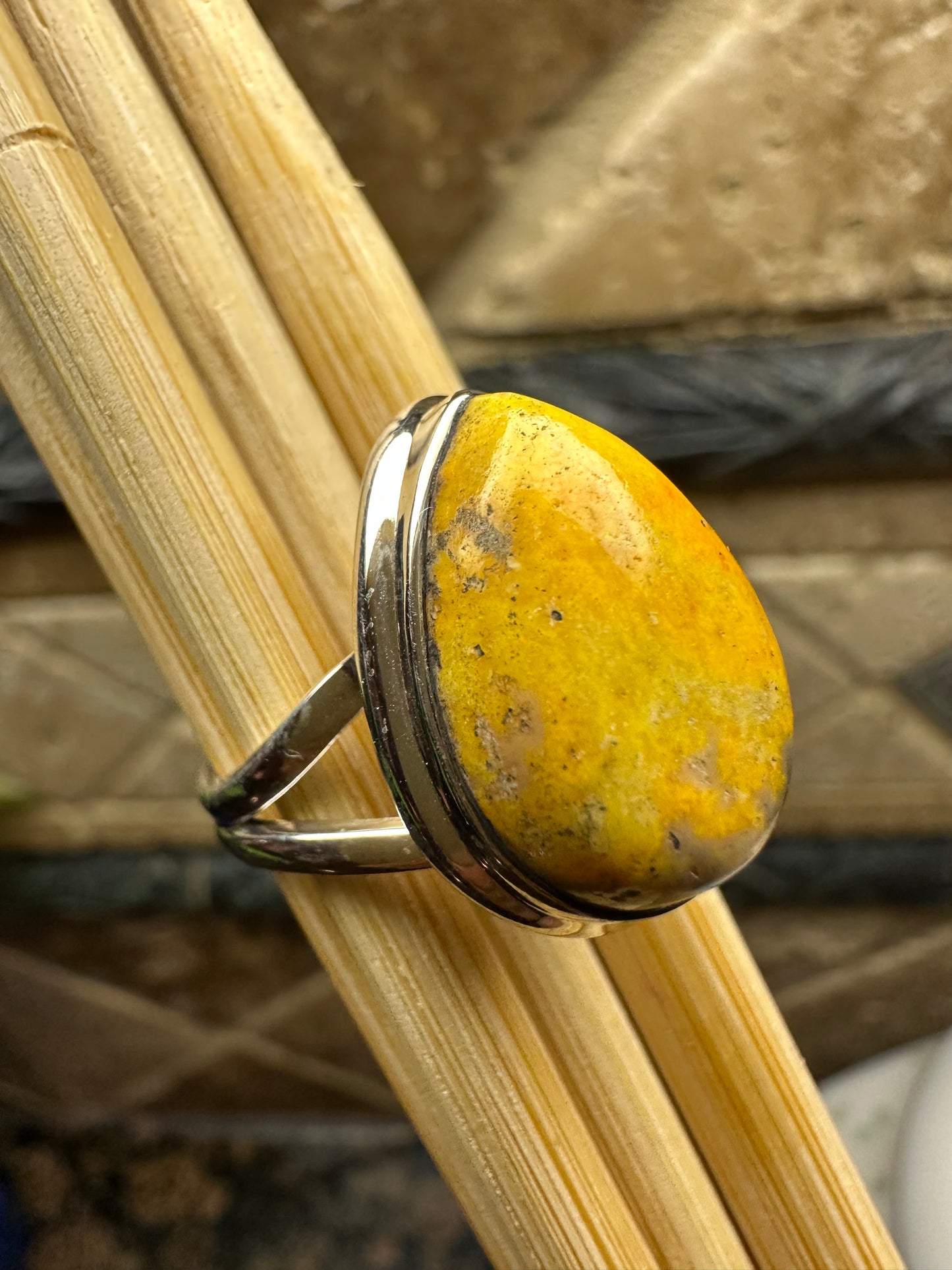 Natural Indonesian Bumble Bee Jasper 925 Sterling Silver Ring Size 8