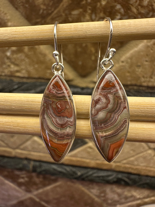 Natural Laguna Lace Agate 925 Sterling Silver 925 Sterling Silver Earrings 35mm