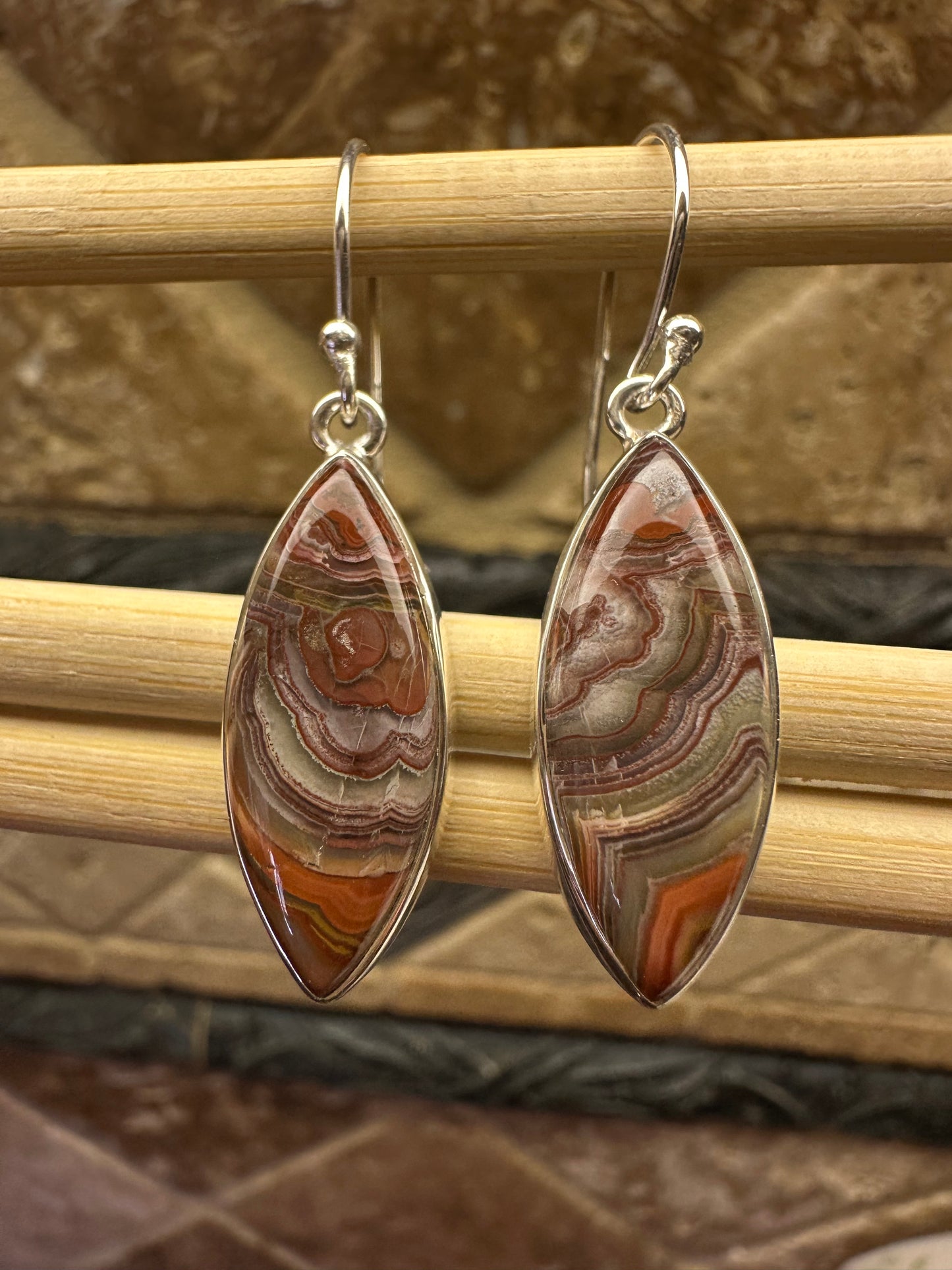 Natural Laguna Lace Agate 925 Sterling Silver 925 Sterling Silver Earrings 35mm