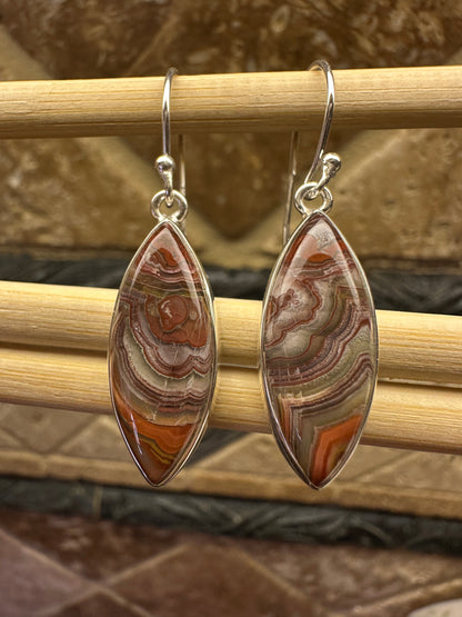 Natural Laguna Lace Agate 925 Sterling Silver 925 Sterling Silver Earrings 35mm