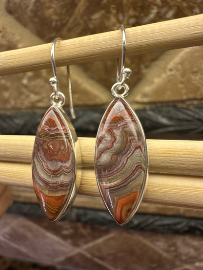 Natural Laguna Lace Agate 925 Sterling Silver 925 Sterling Silver Earrings 35mm