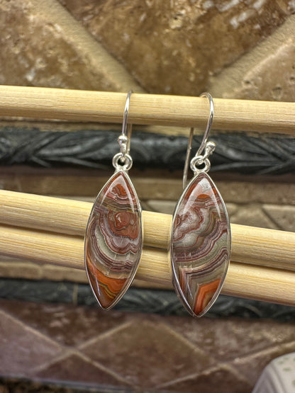 Natural Laguna Lace Agate 925 Sterling Silver 925 Sterling Silver Earrings 35mm