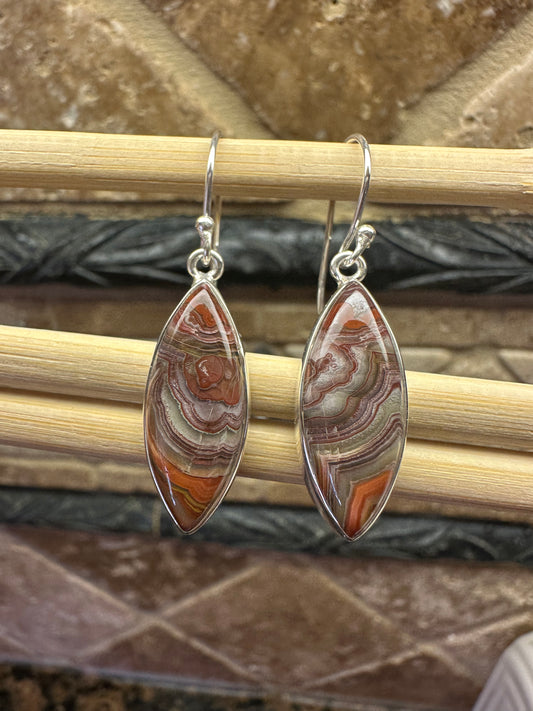 Natural Laguna Lace Agate 925 Sterling Silver Earrings 40mm