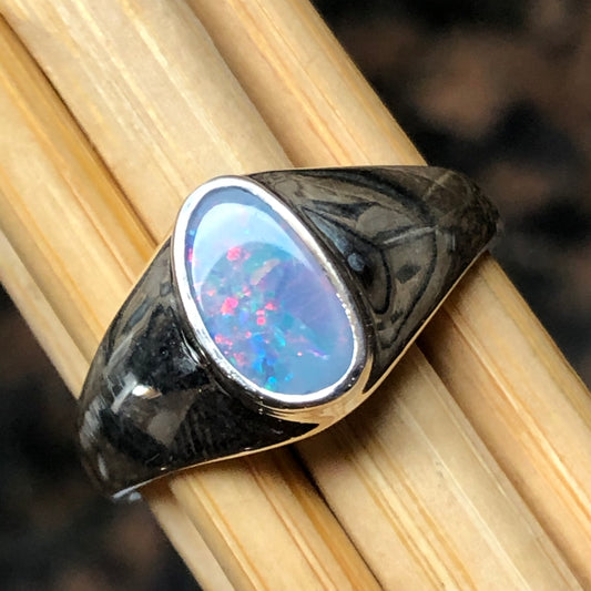 Genuine Australian Opal 925 Solid Sterling Silver Wedding Ring Size 7.5
