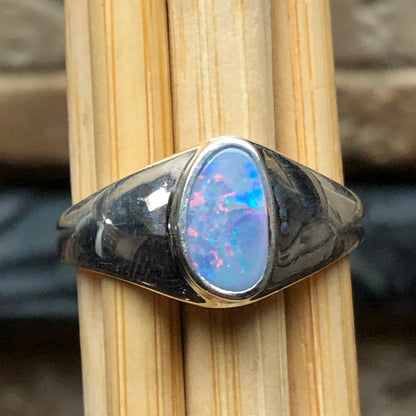 Genuine Australian Opal 925 Solid Sterling Silver Wedding Ring Size 7.5