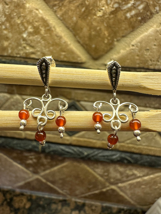 Natural Carnelian 925 Solid Sterling Silver Earrings 20mm