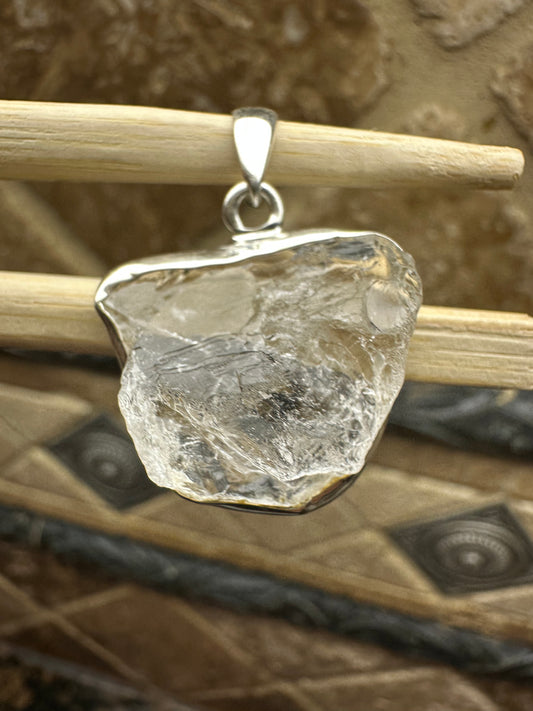 Natural Lemurian Crystal Quartz 925 Solid Sterling Silver Pendant 30mm