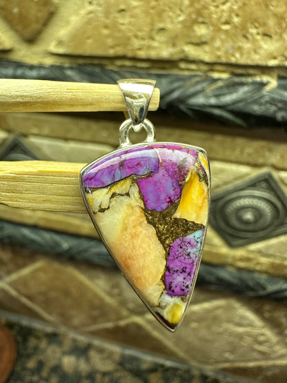 Gorgeous Spiny Oyster Arizona Turquoise 925 Solid Sterling Silver Pendant 30mm