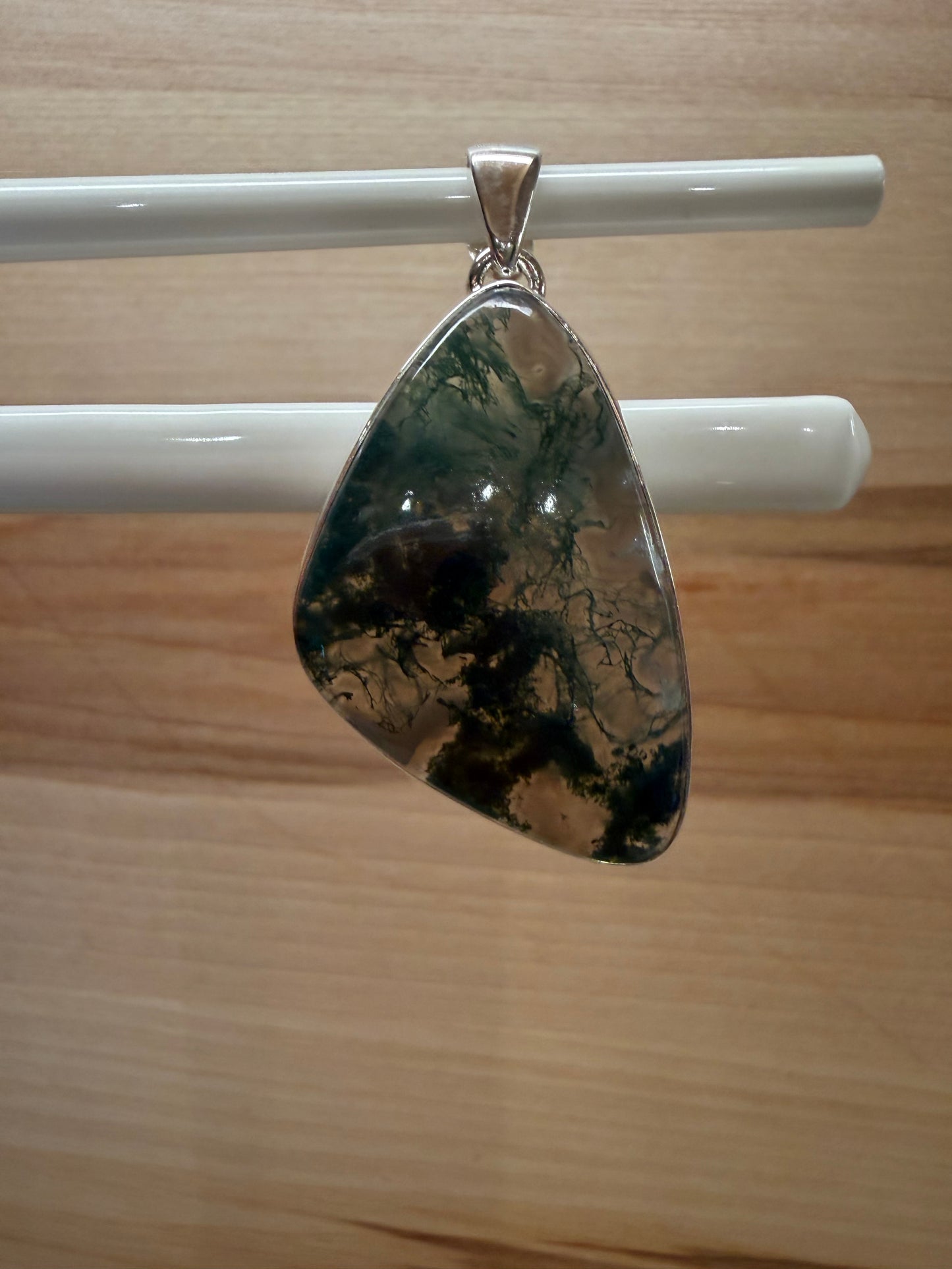 Natural Green Moss Agate 925 Solid Sterling Silver Pendant 35mm