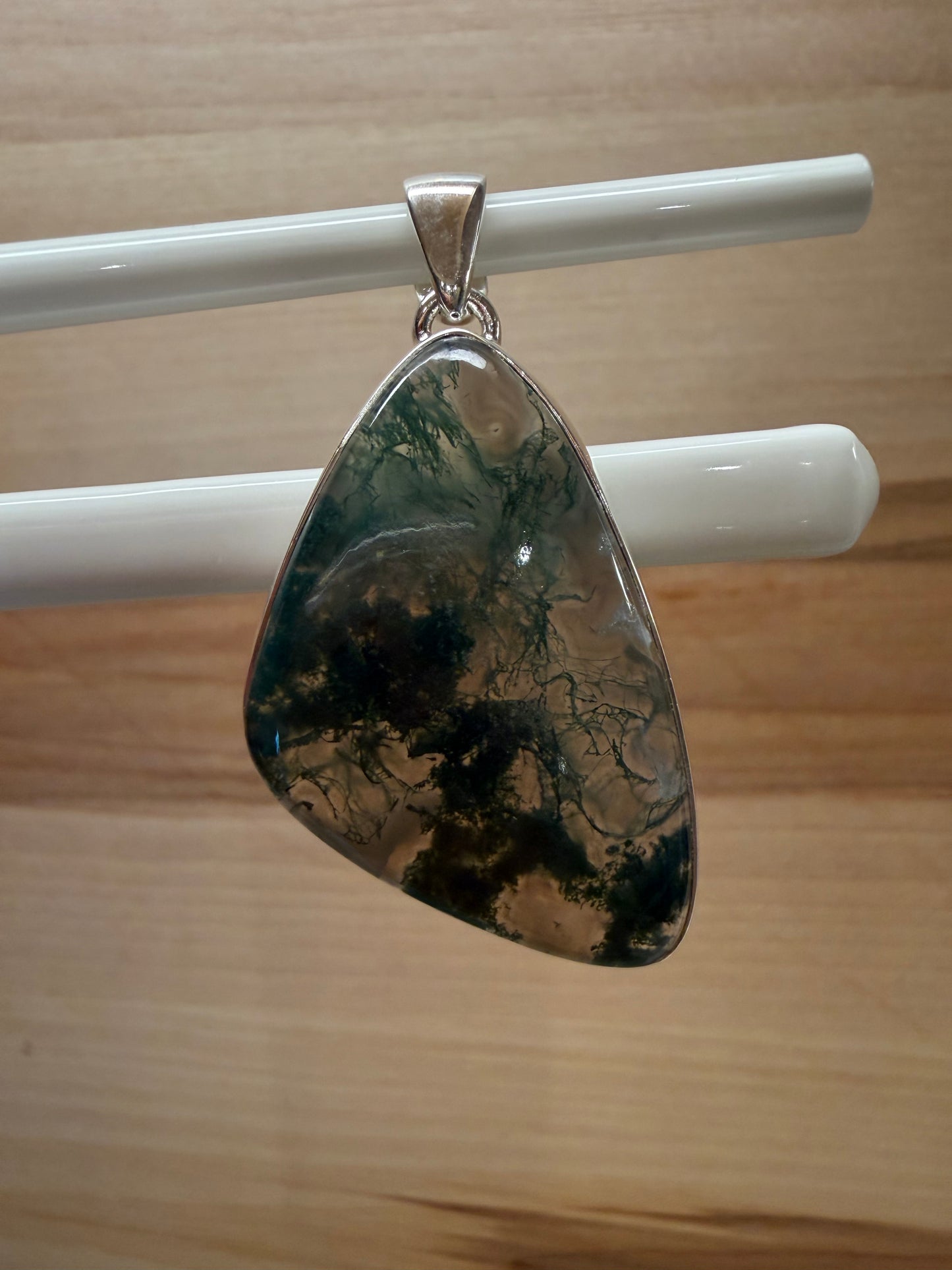Natural Green Moss Agate 925 Solid Sterling Silver Pendant 35mm